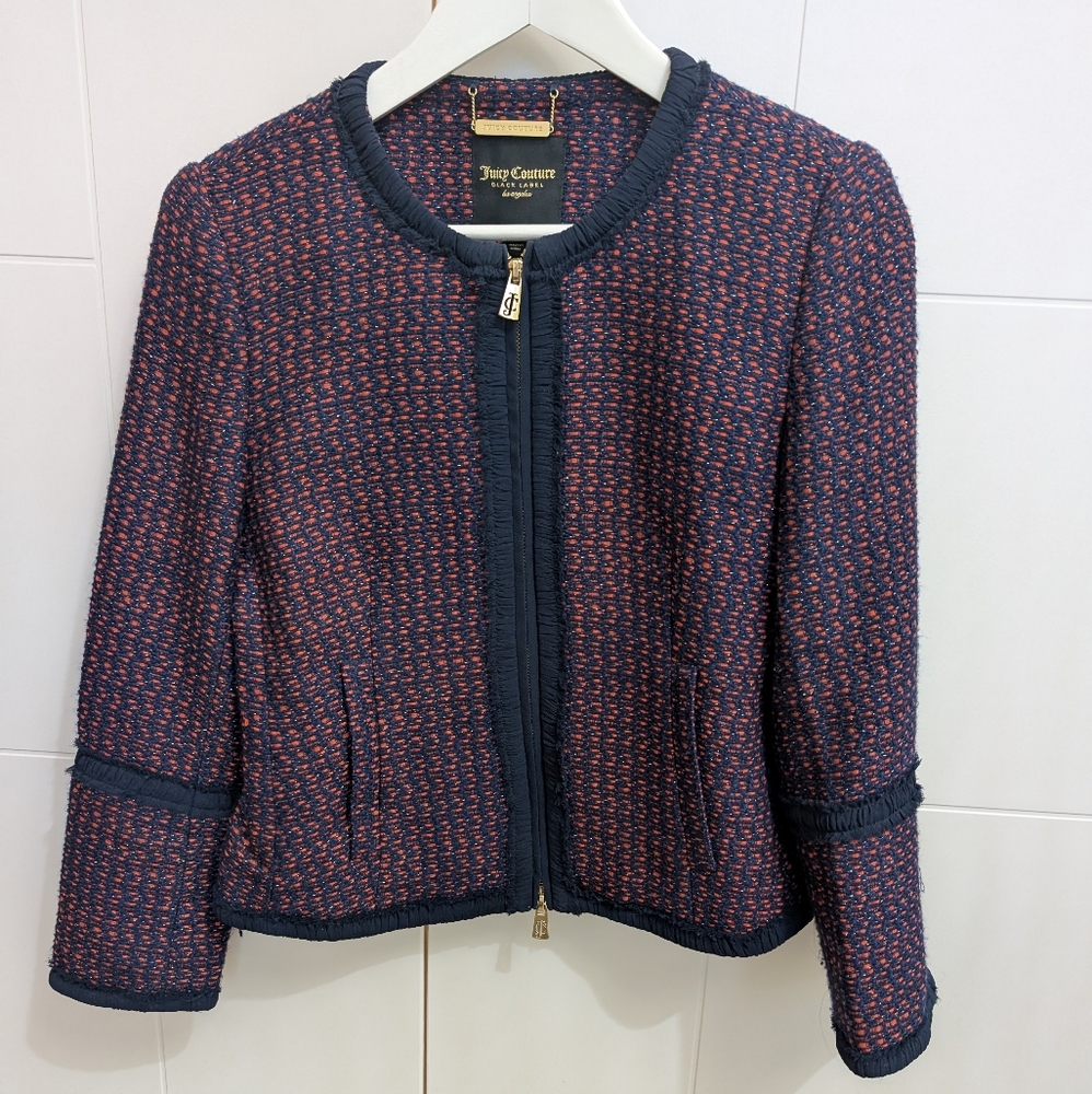 Juicy Couture Dark Blue and Pink Textured Blazer